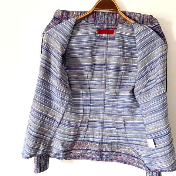 Cotton Floral Blue Paisley Button Front Tailored Blouse Envelōp Jim Smith - Picture 9 of 9